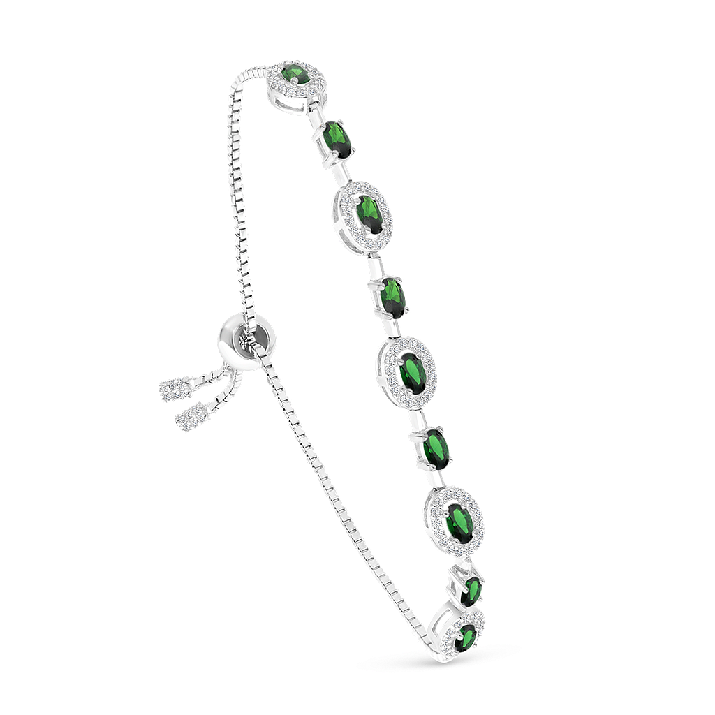 Sterling Silver 925 Bracelet Rhodium Plated Embedded With Emerald