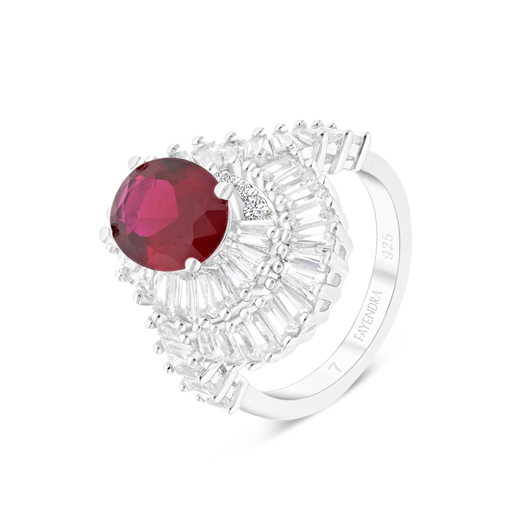 Sterling Silver 925 Ring Rhodium Plated Embedded With Ruby Corundum