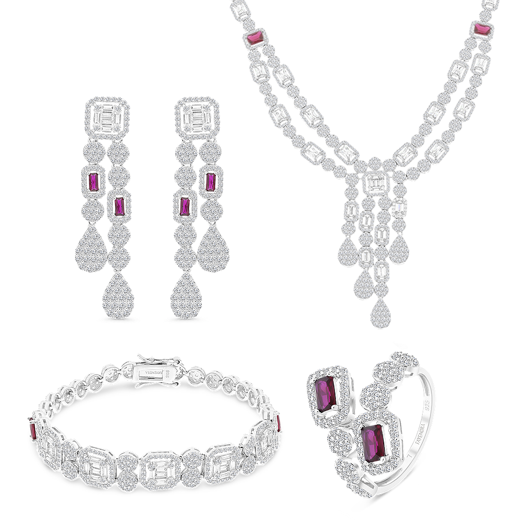 Sterling Silver 925 Set Rhodium Plated Ruby Corundum