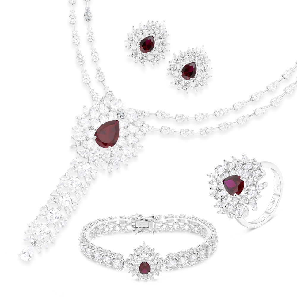 Sterling Silver 925 Set Rhodium Plated Ruby Corundum