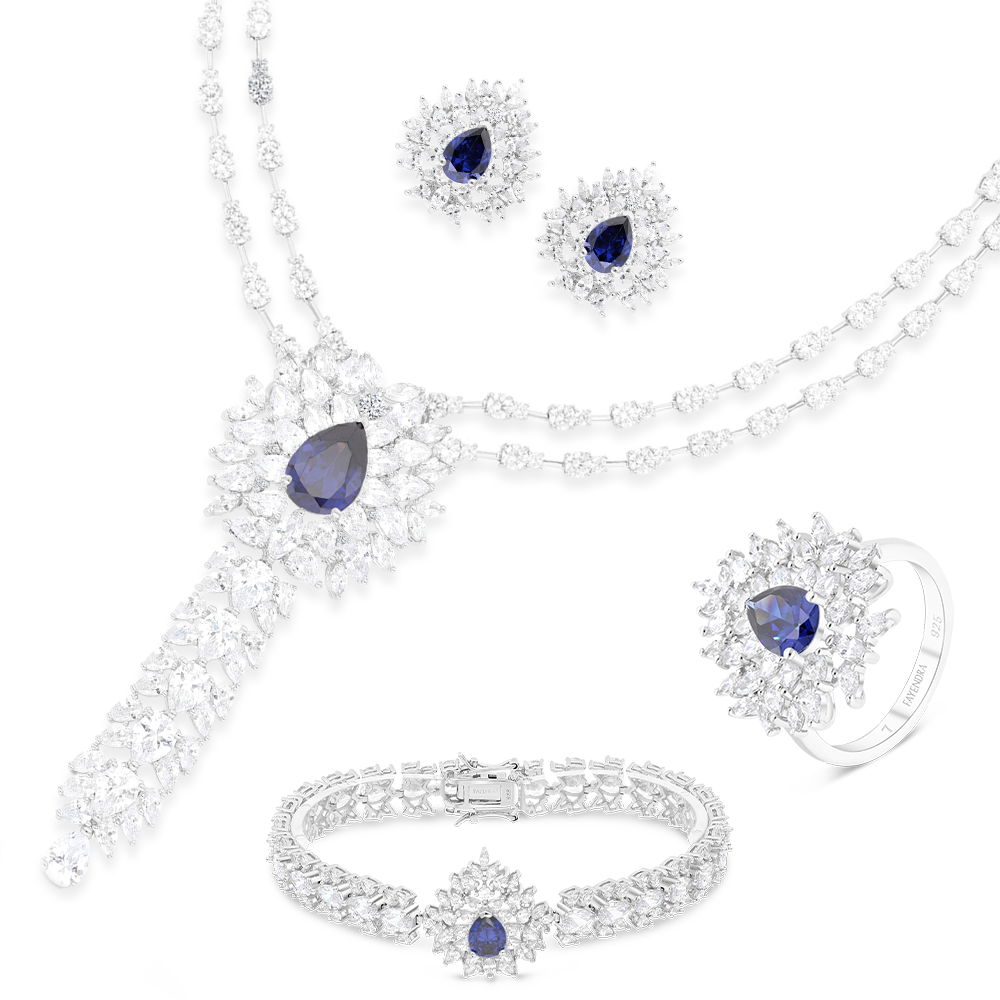 Sterling Silver 925 Set Rhodium Plated Embedded With Tanzanite