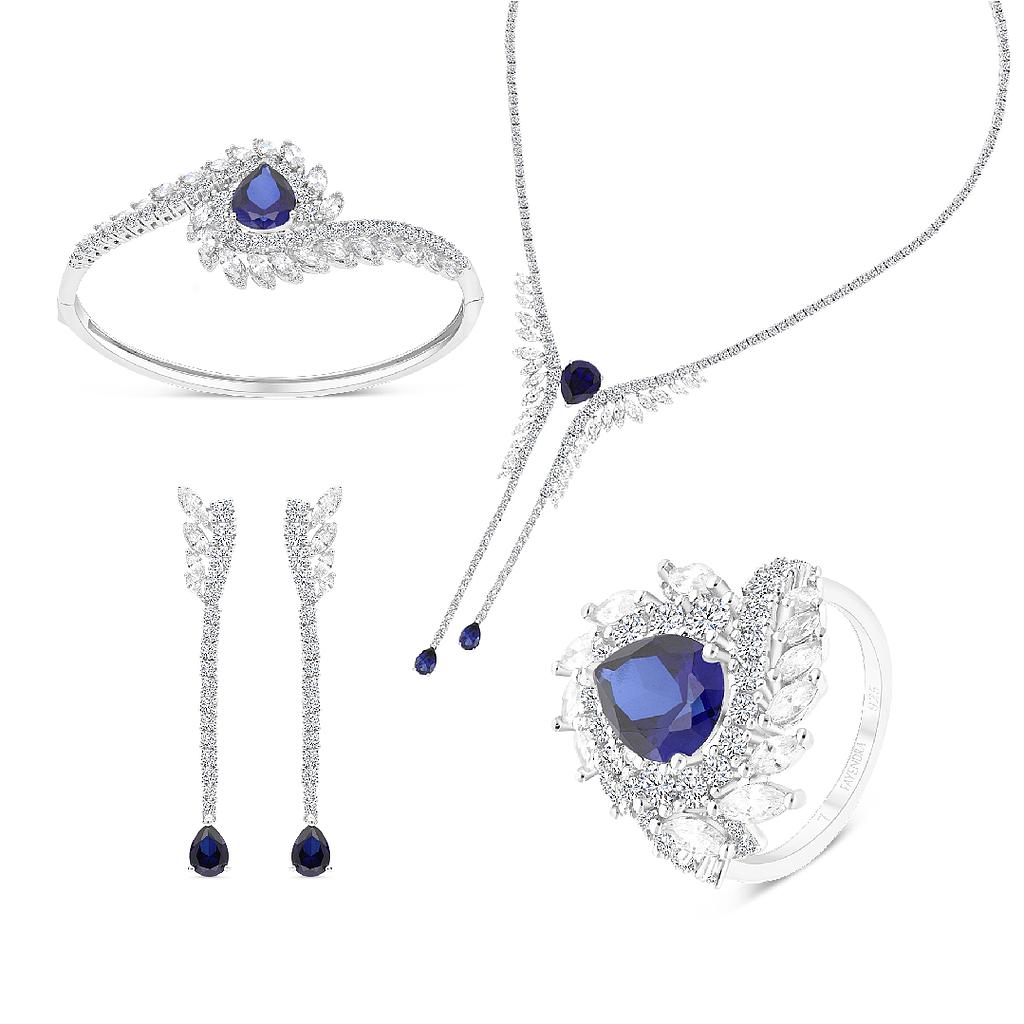 Sterling Silver 925 Set Rhodium Plated Sapphire Corundum