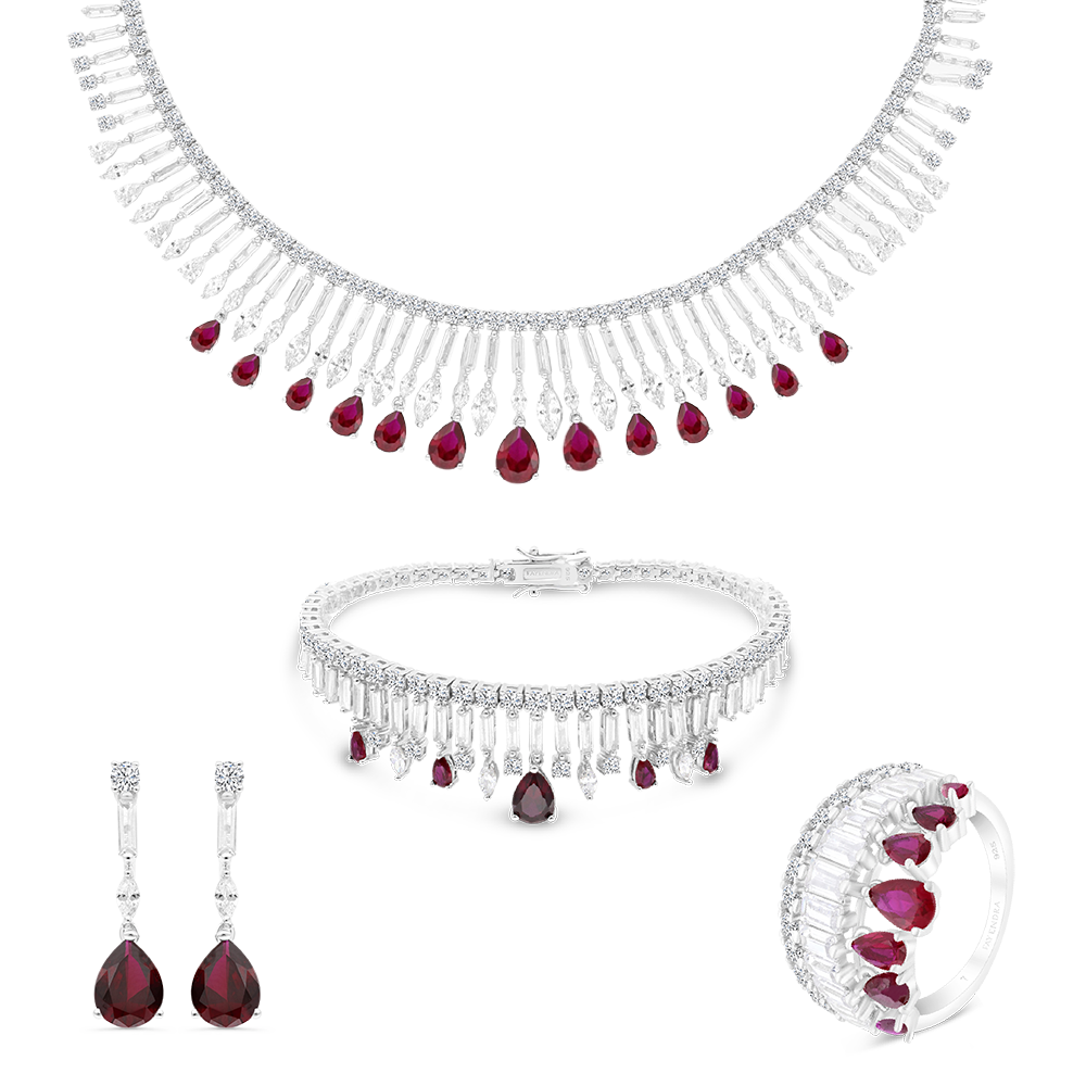 Sterling Silver 925 Set Rhodium Plated Ruby Corundum