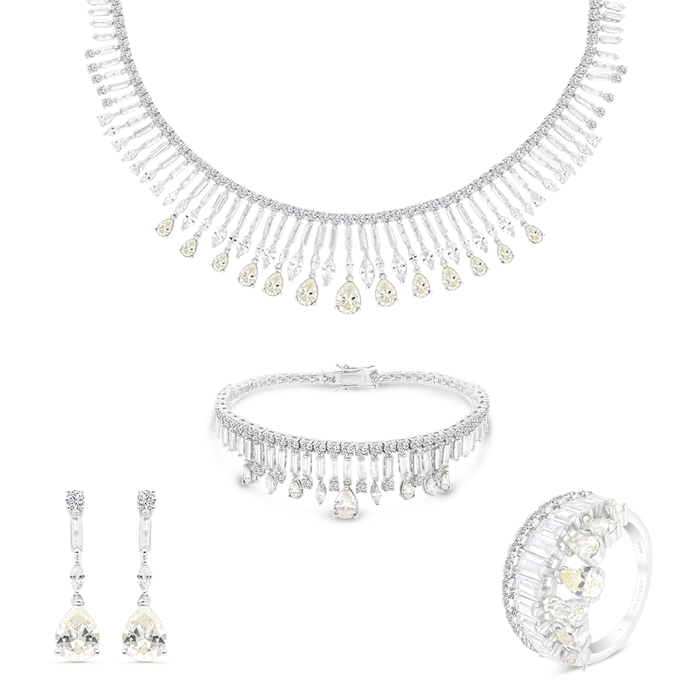 Sterling Silver 925 Set Rhodium Plated Yellow Zircon