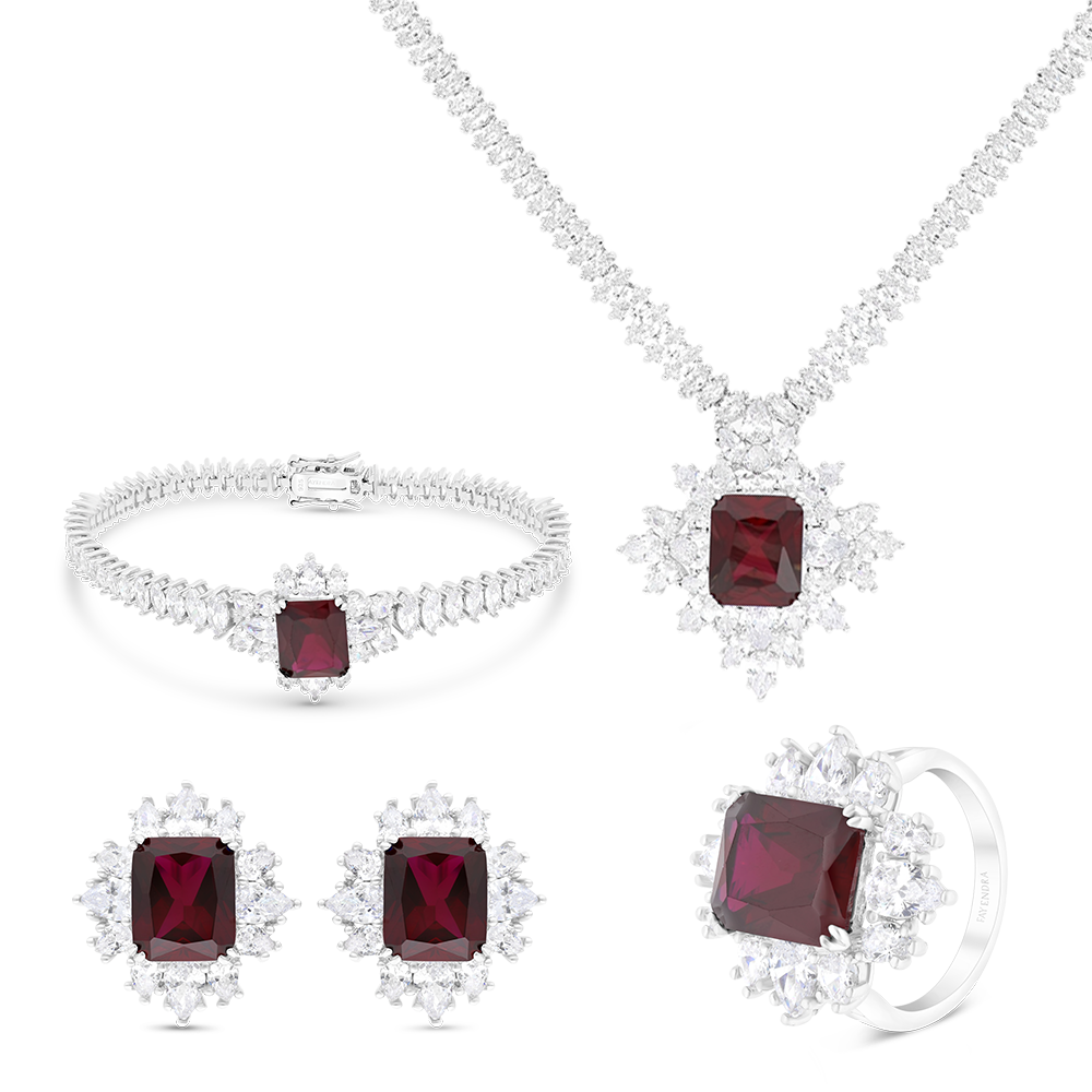 Sterling Silver 925 Set Rhodium Plated Ruby Corundum