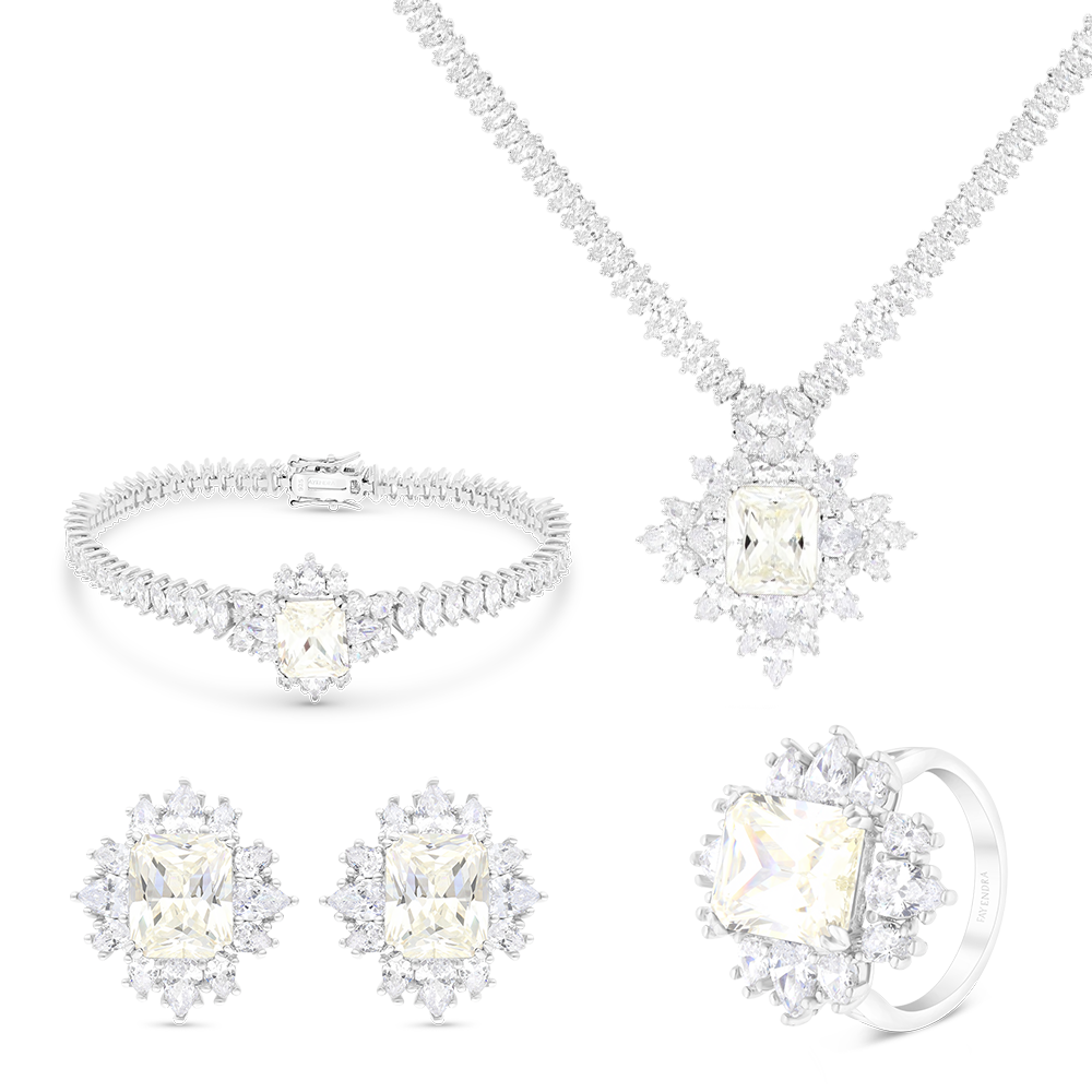 Sterling Silver 925 Set Rhodium Plated Yellow Zircon