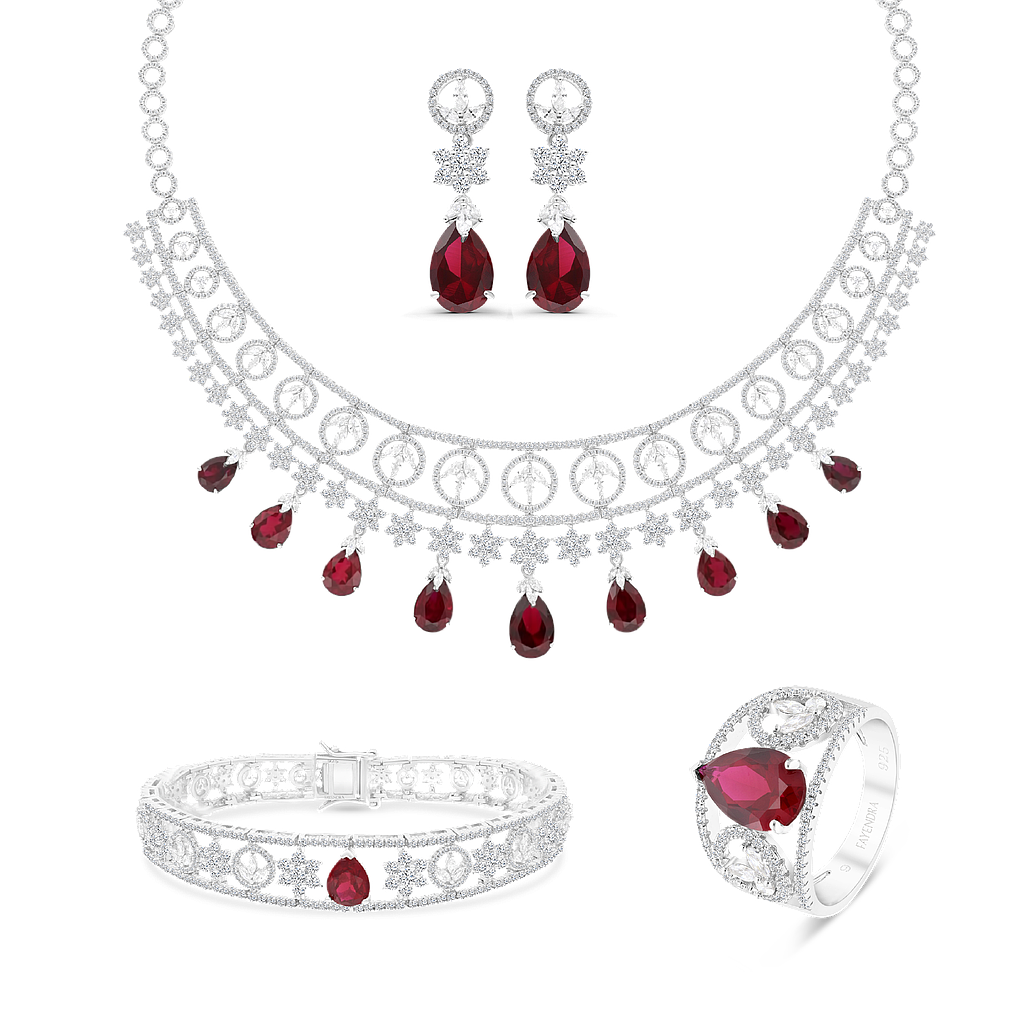 Sterling Silver 925 Set Rhodium Plated Embedded With Ruby Corundum