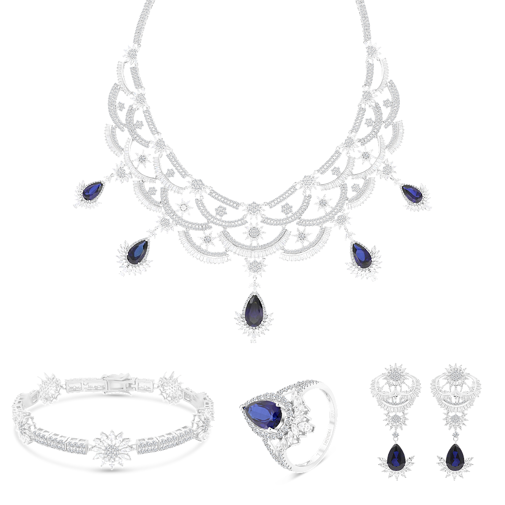 Sterling Silver 925 Set Rhodium Plated Embedded With Sapphire Corundum