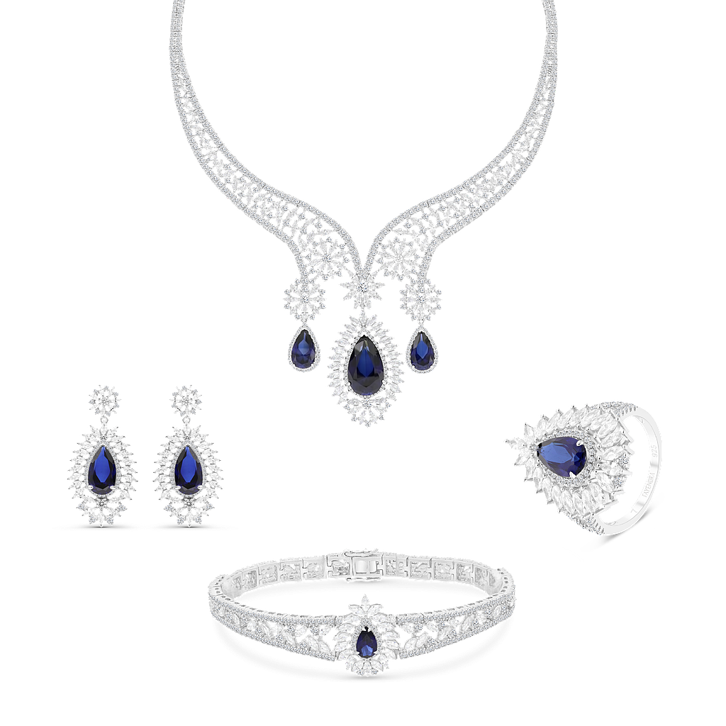 Sterling Silver 925 Set Rhodium Plated Embedded With Sapphire Corundum