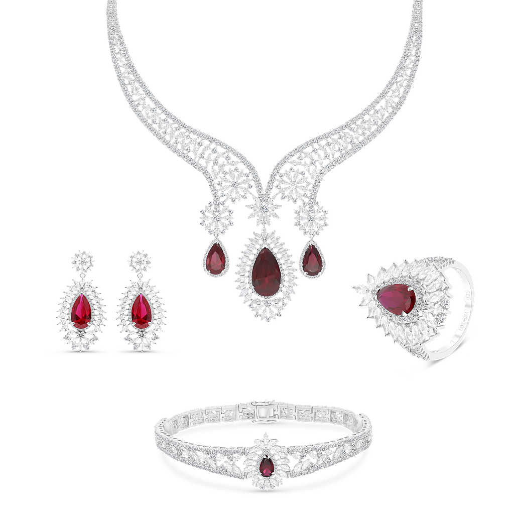 Sterling Silver 925 Set Rhodium Plated Embedded With Ruby Corundum