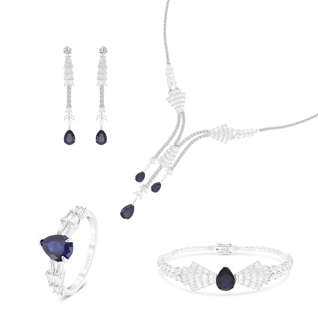 Sterling Silver 925 Set Rhodium Plated Embedded With Sapphire Corundum