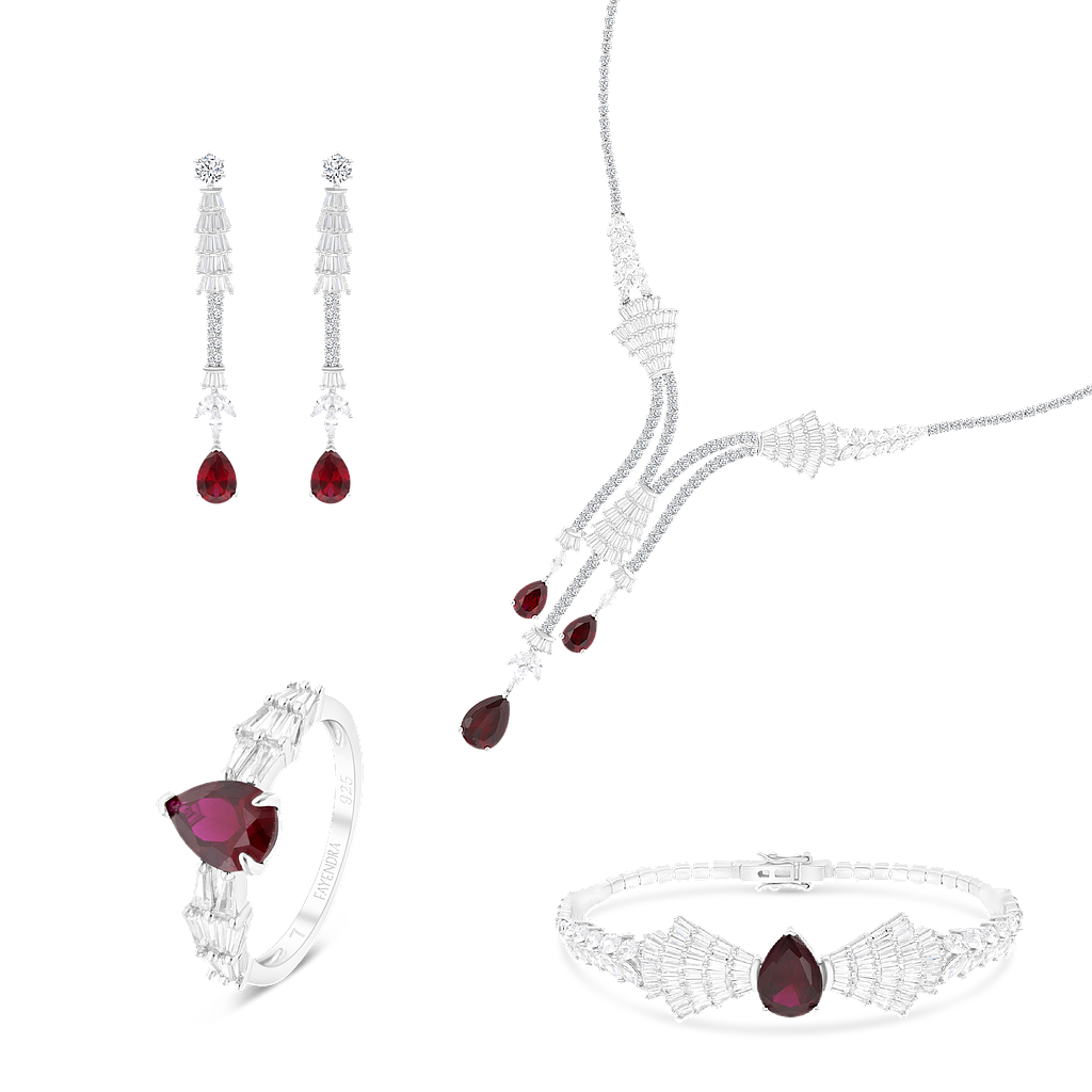 Sterling Silver 925 Set Rhodium Plated Embedded With Ruby Corundum