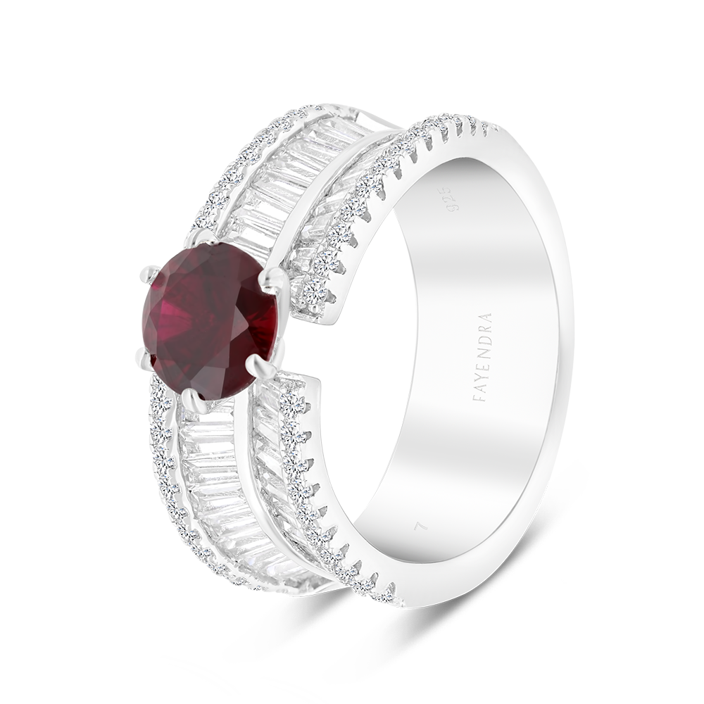 Sterling Silver 925 Ring Rhodium Plated Embedded With Ruby Corundum