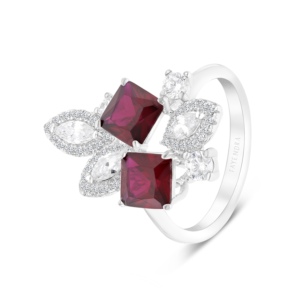 Sterling Silver 925 Ring Rhodium Plated Embedded With Ruby Corundum