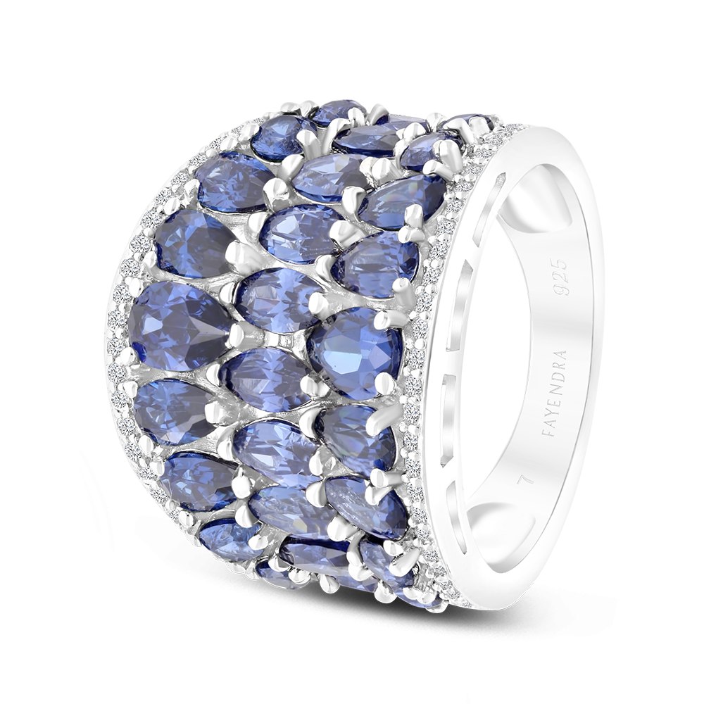 Sterling Silver 925 Ring Rhodium Plated Embedded With Tanzanite