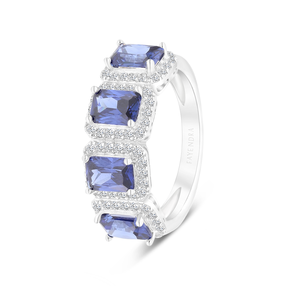 Sterling Silver 925 Ring Rhodium Plated Embedded With Tanzanite