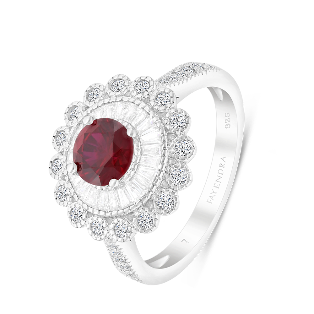 Sterling Silver 925 Ring Rhodium Plated Embedded With Ruby Corundum