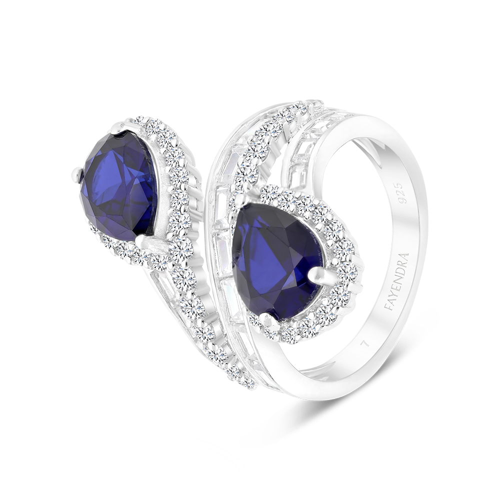 Sterling Silver 925 Ring Rhodium Plated Embedded With Sapphire Corundum