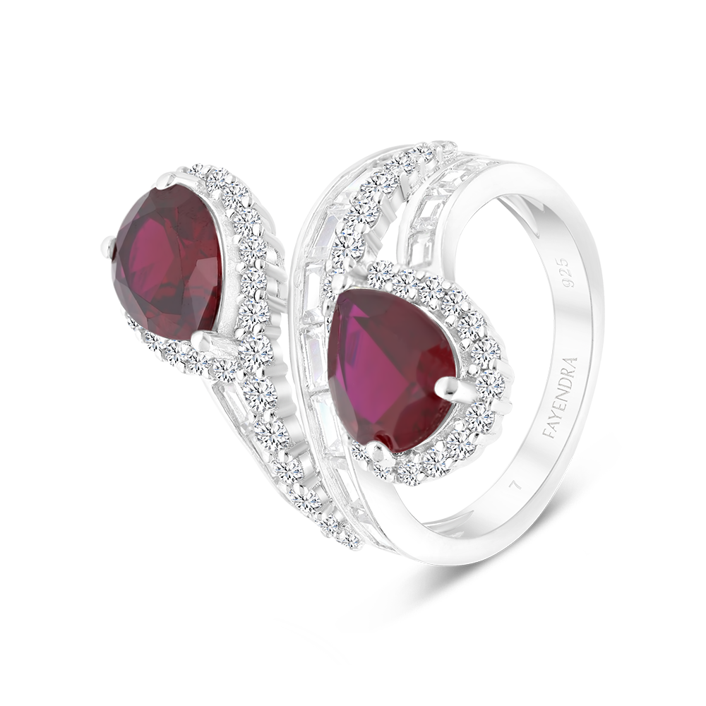 Sterling Silver 925 Ring Rhodium Plated Embedded With Ruby Corundum