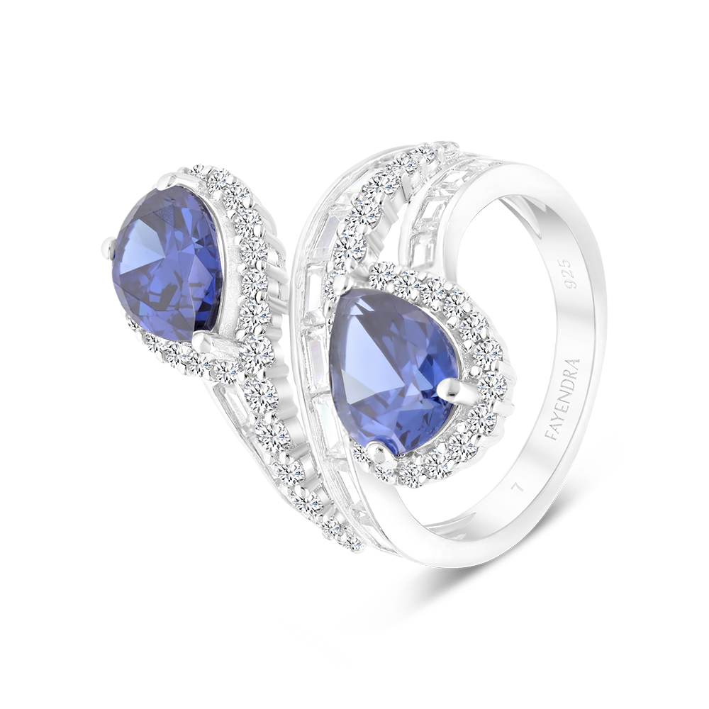 Sterling Silver 925 Ring Rhodium Plated Embedded With Tanzanite