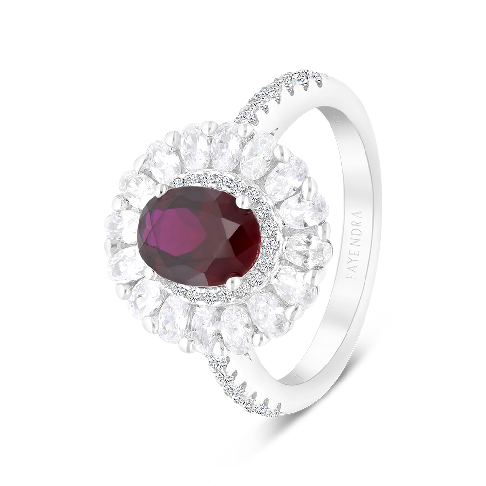 Sterling Silver 925 Ring Rhodium Plated Embedded With Ruby Corundum