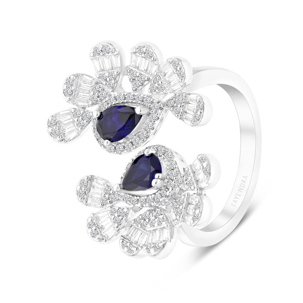 Sterling Silver 925 Ring Rhodium Plated Embedded With Sapphire Corundum