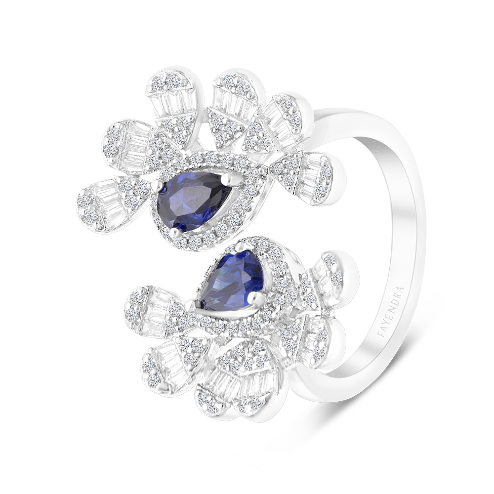 Sterling Silver 925 Ring Rhodium Plated Embedded With Tanzanite