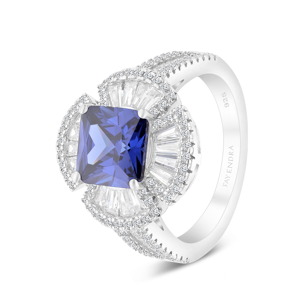 Sterling Silver 925 Ring Rhodium Plated Embedded With Tanzanite