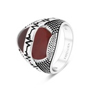 Sterling Silver 925 Ring Rhodium Plated Red Natural Aqiq For Men