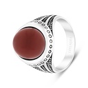 Sterling Silver 925 Ring Rhodium Plated Red Natural Aqiq For Men