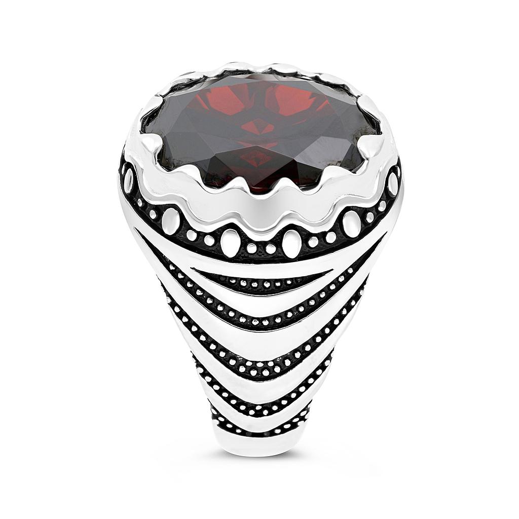 Sterling Silver 925 Ring Rhodium Plated Garnet CZ For Men