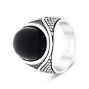 Sterling Silver 925 Ring Rhodium Plated Black Agate For Men