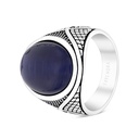 Sterling Silver 925 Ring Rhodium Plated Embedded With Blue Tiger Eye For Men LOGO