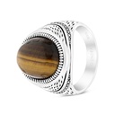 Sterling Silver 925 Ring Rhodium Plated Embedded With Yellow Tiger Eye For Men 