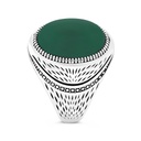 Sterling Silver 925 Ring Rhodium Plated Green Agate For Men