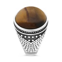 Sterling Silver 925 Ring Rhodium Plated Yellow Tiger Eye For Men