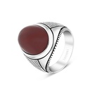 Sterling Silver 925 Ring Rhodium Plated Red Natural Aqiq For Men