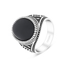 Sterling Silver 925 Ring Rhodium Plated Black Agate For Men