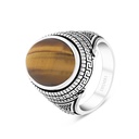 Sterling Silver 925 Ring Rhodium Plated Yellow Tiger Eye For Men