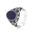 Sterling Silver 925 Ring Rhodium Plated Blue Tiger Eye For Men