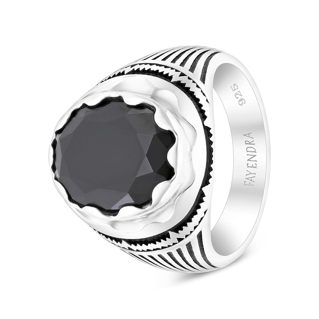 Sterling Silver 925 Ring Rhodium Plated Black CZ For Men