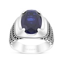 Sterling Silver 925 Ring Rhodium Plated Embedded With Sapphire Corundum For Men 