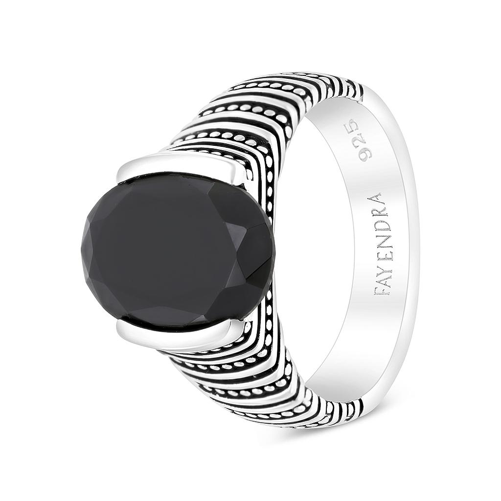 Sterling Silver 925 Ring Rhodium Plated Black CZ For Men