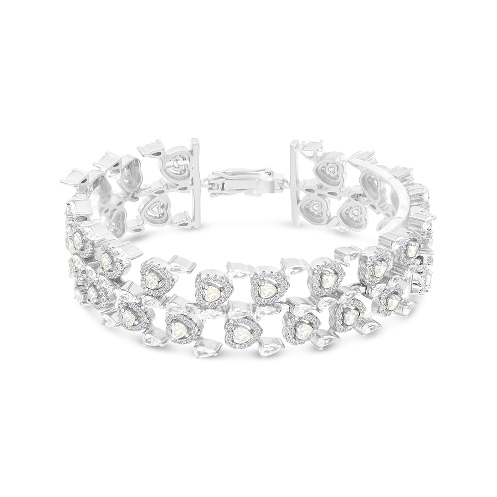 Sterling Silver 925 Bracelet Rhodium Plated Embedded With Yellow Zircon And White CZ