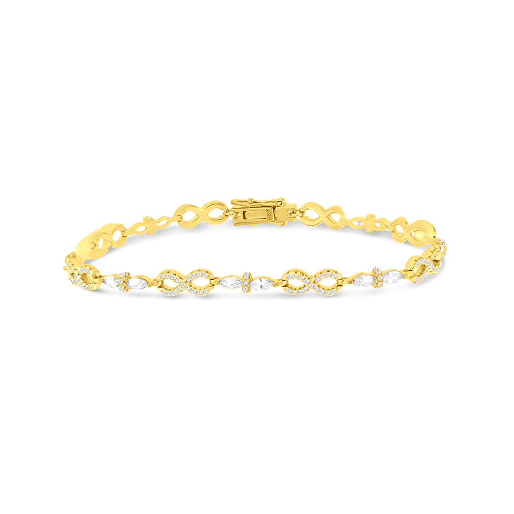 Sterling Silver 925 Bracelet Gold Plated And White CZ