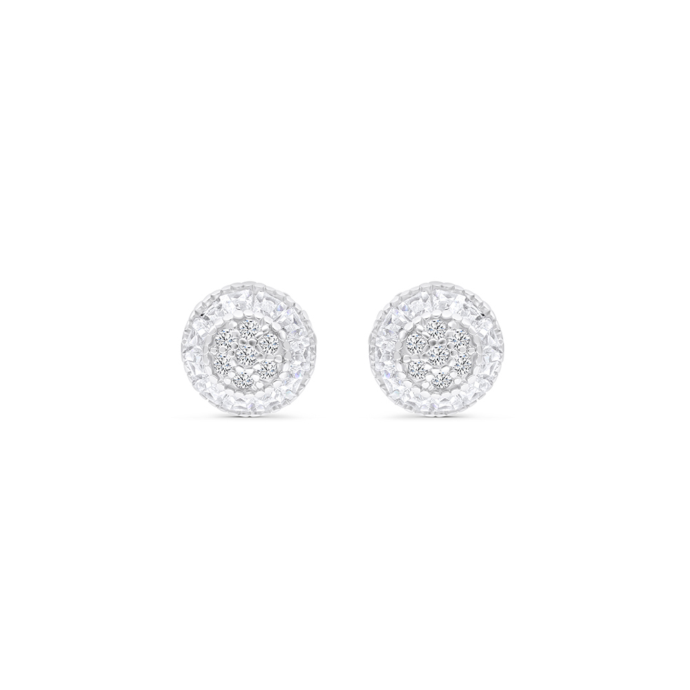 Sterling Silver 925 Earring Rhodium Plated And White CZ