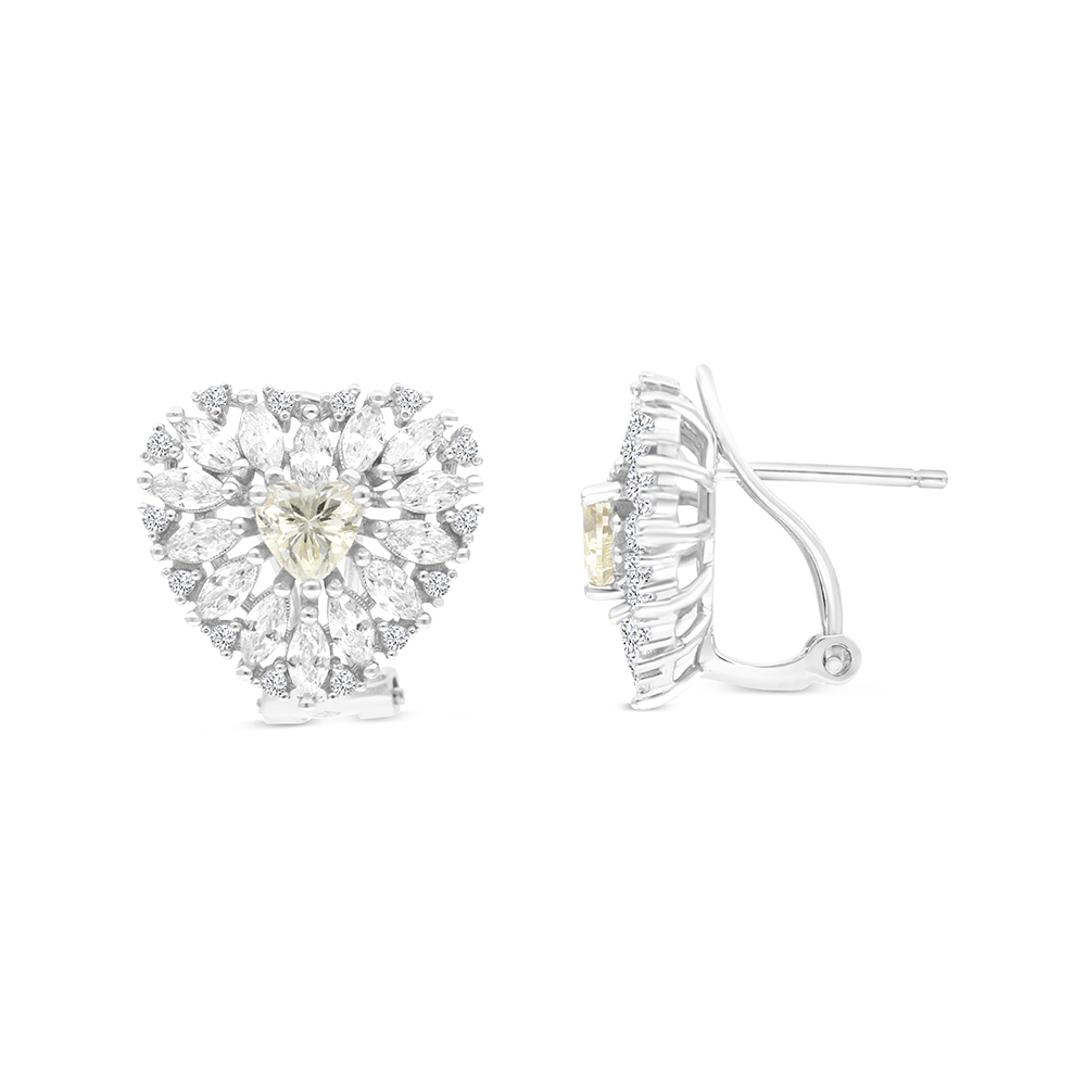 Sterling Silver 925 Earring Rhodium Plated Embedded With Yellow Zircon And White CZ