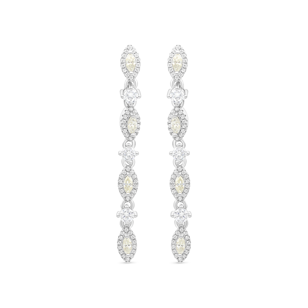 Sterling Silver 925 Earring Rhodium Plated Embedded With Yellow Zircon And White CZ