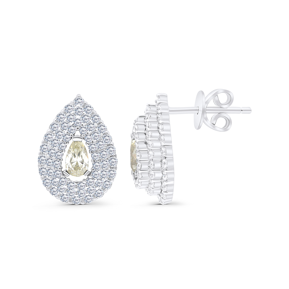 Sterling Silver 925 Earring Rhodium Plated Embedded With Yellow Zircon And White CZ