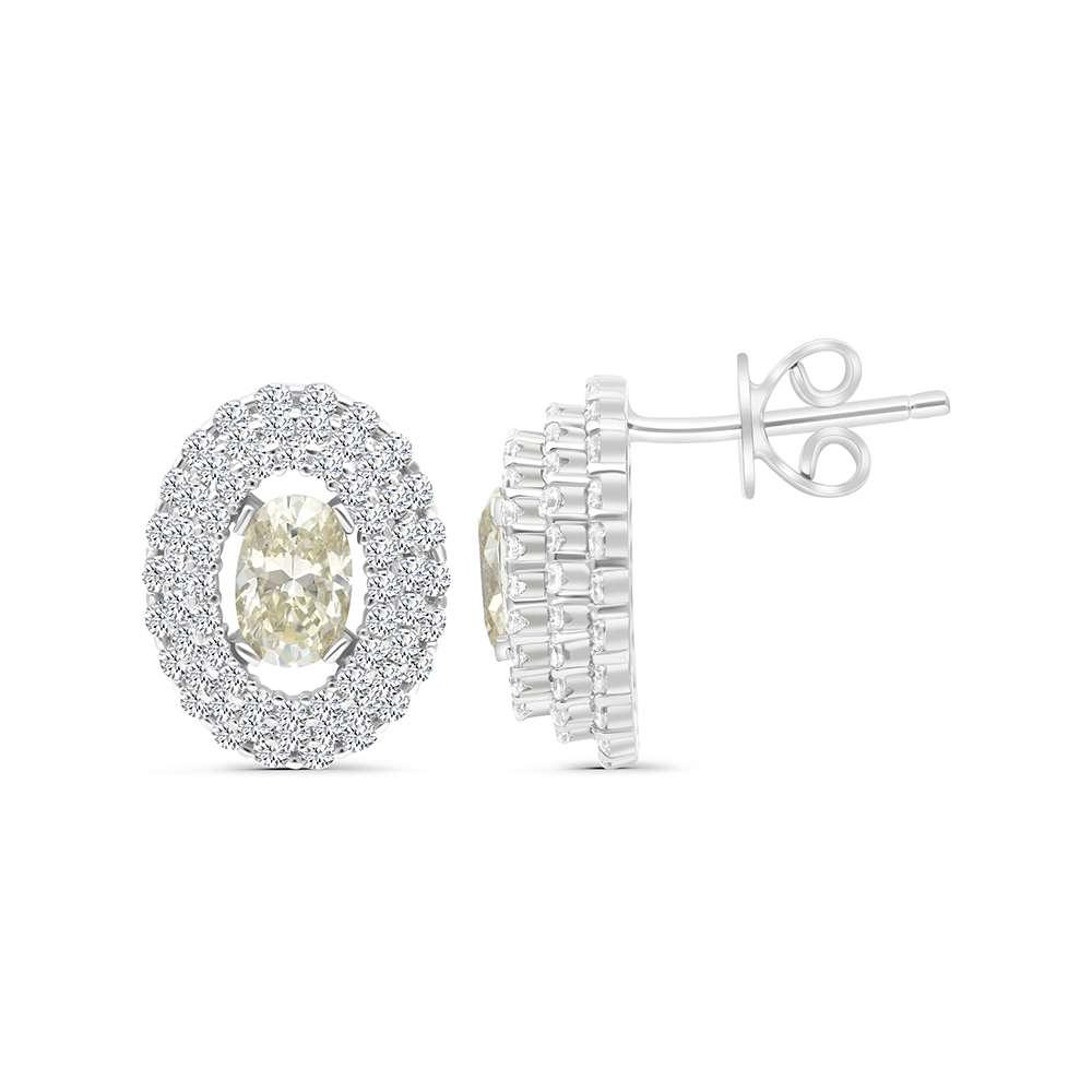 Sterling Silver 925 Earring Rhodium Plated Embedded With Yellow Zircon And White CZ